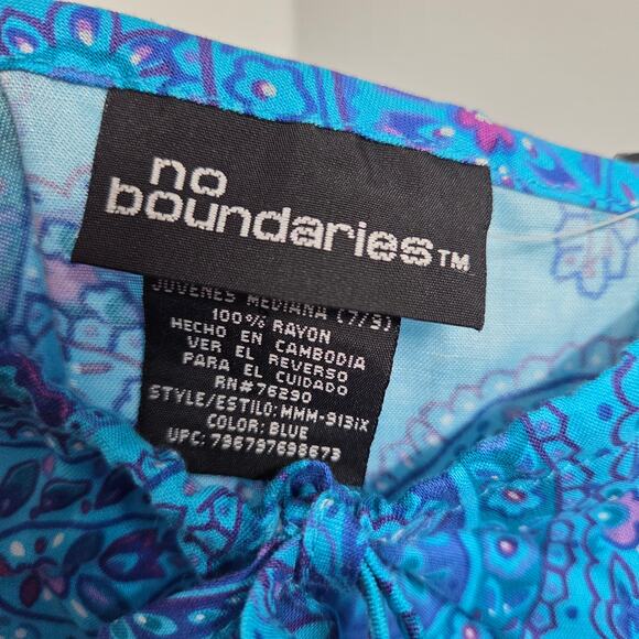 Vintage No Boundaries SZ M Blue Paisley Rayon Milkmaid Y2K Mini Drawstring Slip - Picture 3 of 6